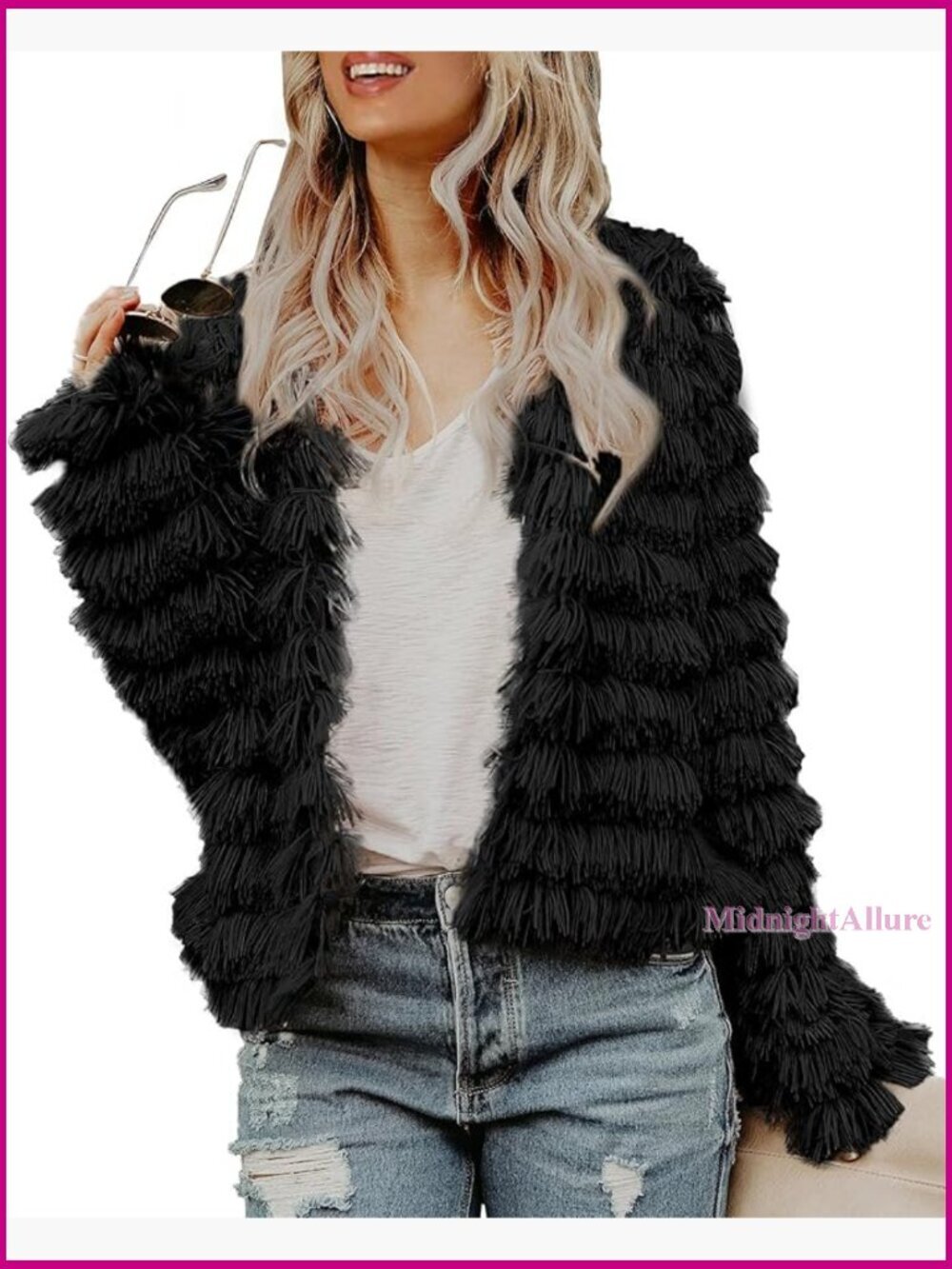 Faux Fur Open Front Cardigan Coat Vintage Parka Shaggy Jacket Warm Outerwear